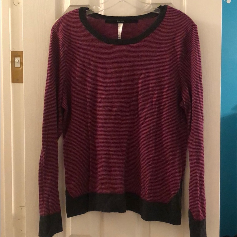 pink and grey striped sweater